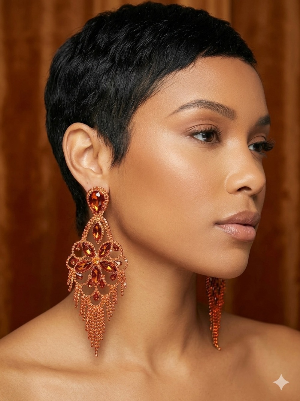 Statement Orange Crystal Chandelier Earrings